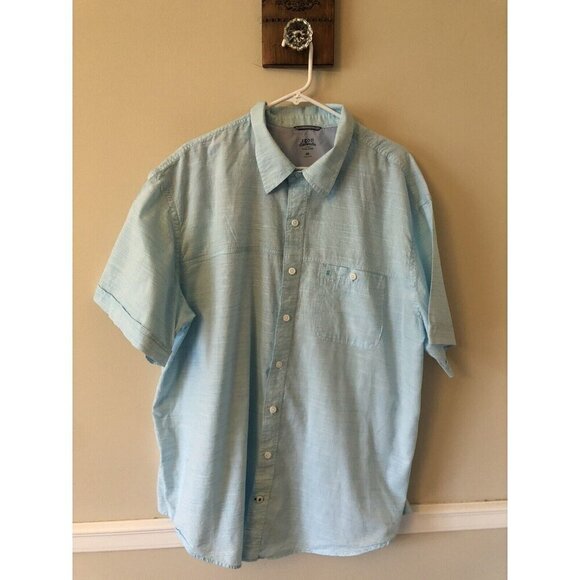 Izod Saltwater Mens Size 2XL Blue Short Sleeve Shirt Button Front Cotton - Picture 1 of 4